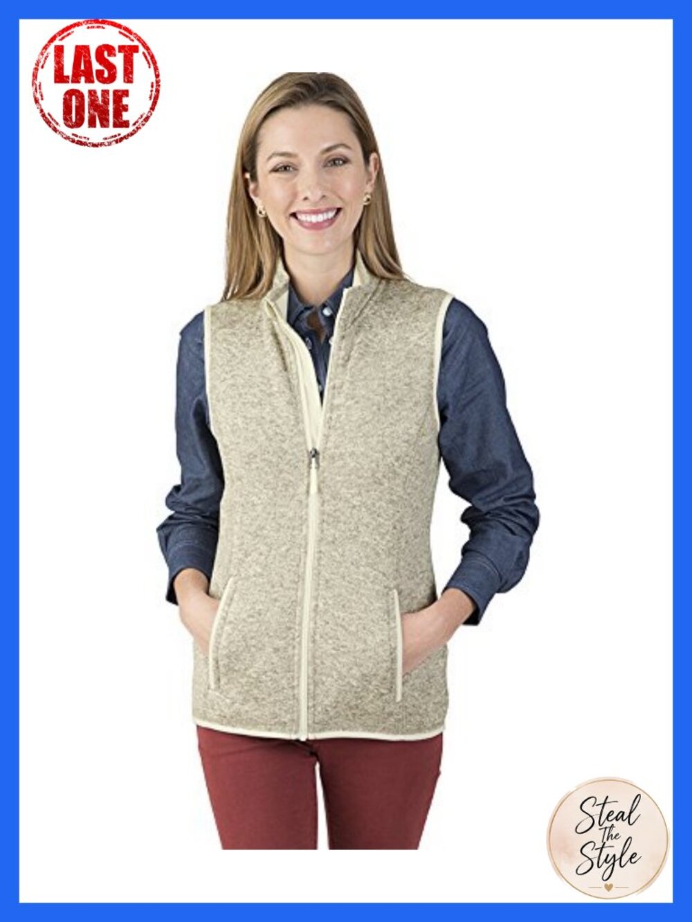 Sleeveless Quilted Fleece Vest with Zip Pockets Tailored Fit